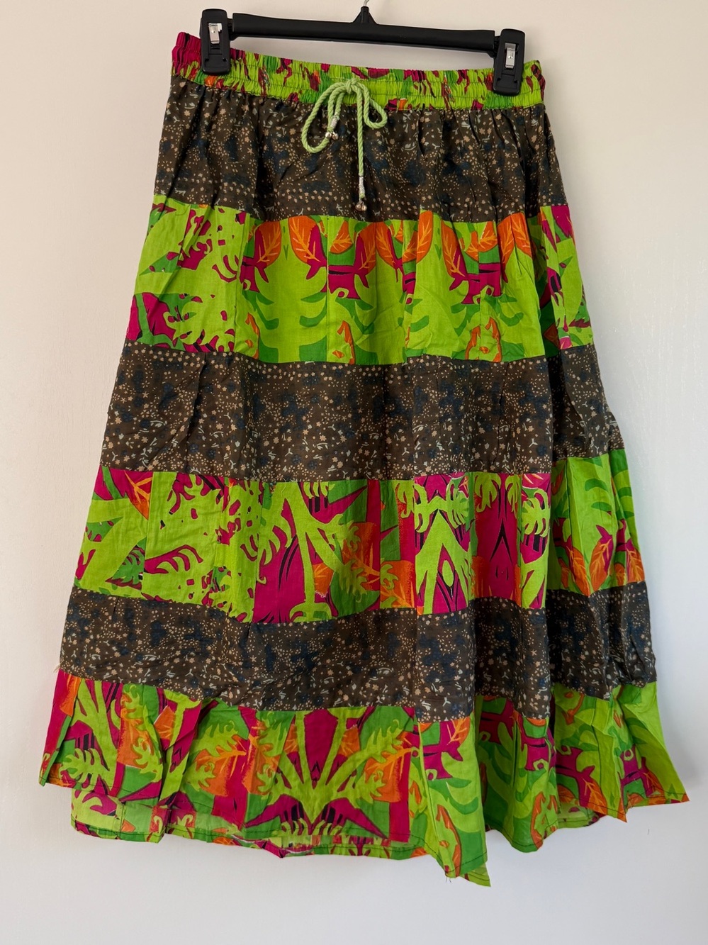 Floral Tiered Drawstring Midi Skirt - Pink Floral 100% Cotton Made in India